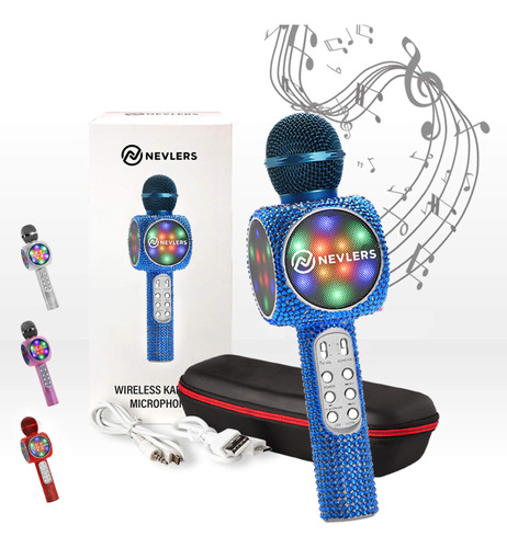 Nevlers Microfono De Karaoke Azul Brillante Para Ninos, Micr