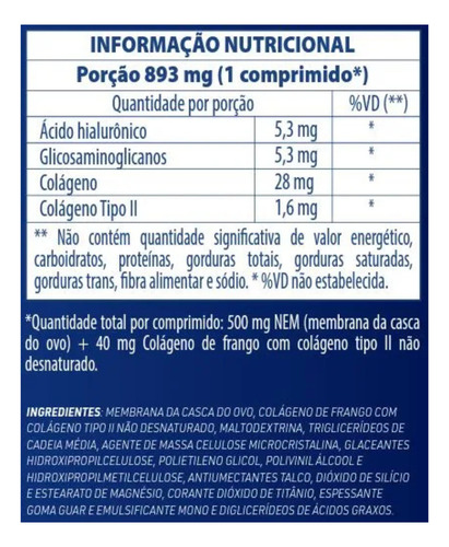 Kit 5 Fortice Colágeno Tipo Ii + Acido Hialurônico C/ 30 Cp