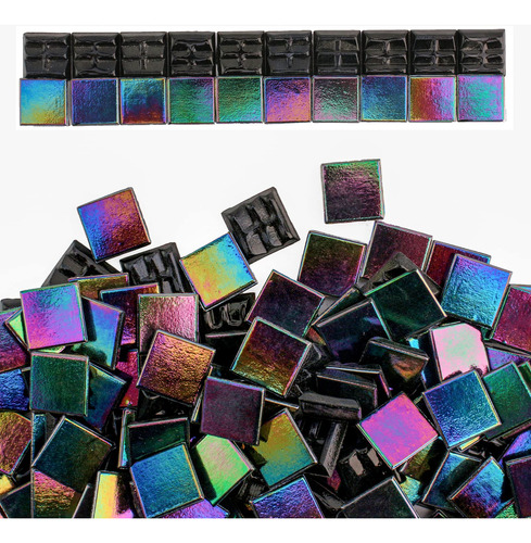 Azulejo Mosaico Vidrio Iridiscente Negro 7.05 Oz Para Granel