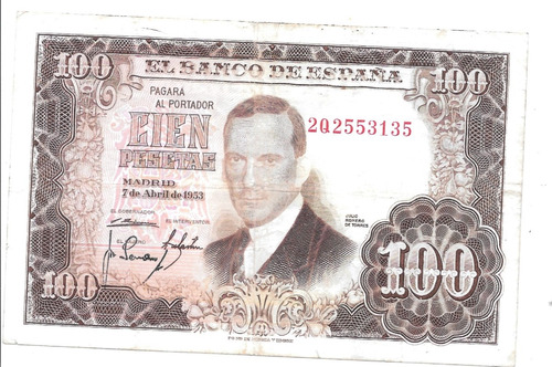 Liquido Billete De España 100 Pesetas 1953