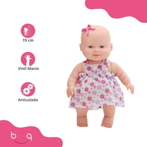 Boneca Infantil Anima Baby Em Vinil Articulada Com Vestido