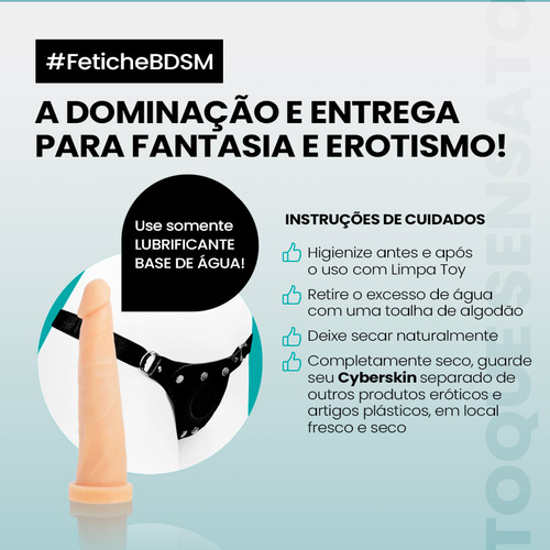 Cinta Strapon E Prótese Com Vértebra Cyberskin 18,5 X 4,5cm