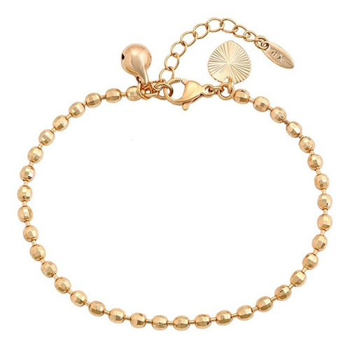 Brazalete Oro 18k Lam Dije Corazón Bolitas 17 -21cm Ajustabl