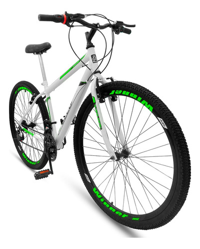 Mountain bike Ello Bike Velox aro 26 21v freios v-brakes câmbios Ltx cor branco/verde com descanso lateral