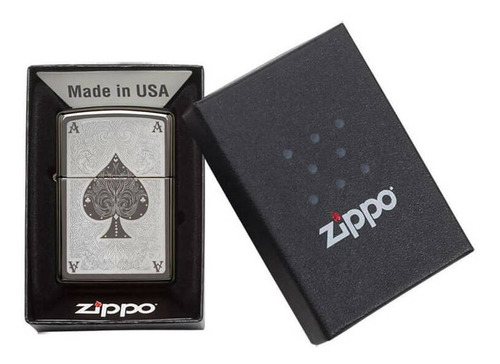 Isqueiro Zippo 28323 Ás Espadas Filigree Black Ice C/ Fluido