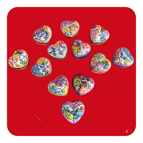 Imagen 1 de 7 de Set 20 Alhajeros Talavera Poblana Corazón 5cm P/recuerdo Lhj
