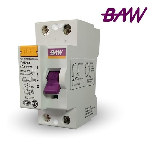 Imagen 1 de 2 de Disyuntor Diferencial 2x40a Baw - Tofema