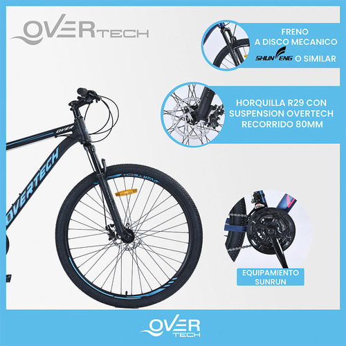 Bicicleta Mtb Overtech Q6 R29 Aluminio 21v Freno A Disco Negro/azul/azul Talle M