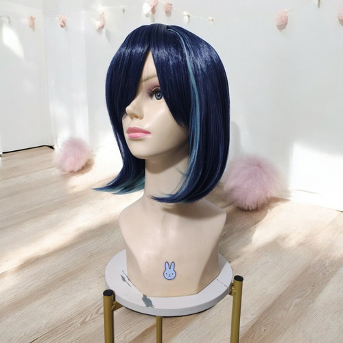 Peluca Azul Multicolor Melena Corta Akane Oshi No Ko Cosplay Tamaño De La Base 45 Cm
