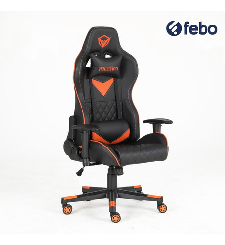 Silla de escritorio Meetion CHR14 MT-CHR14 gamer ergonómica negra y naranja con tapizado de cuero sintético