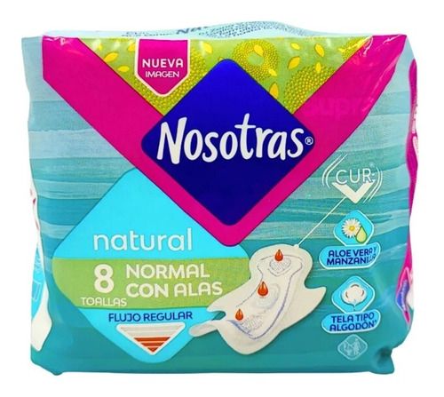 Toallas Higienicas Nosotras Natural Con Alas Flujo Reg. 8 Un