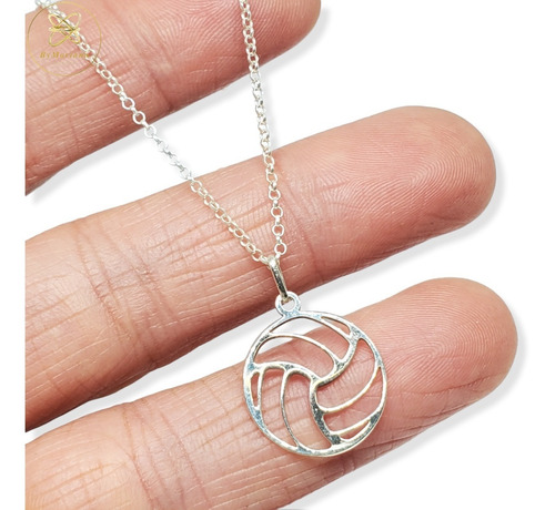 Cadena Plata Rolo + Dije Plata Pelota De Voley Calada