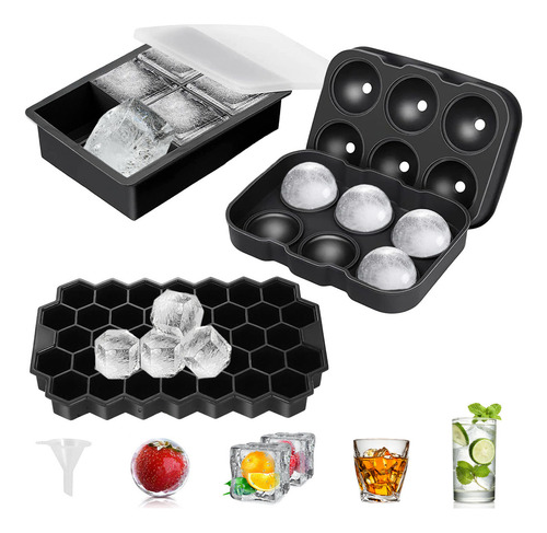 . 3pcs Bandeja Cubo De Hielo Negro,circulo Y Cubo Y