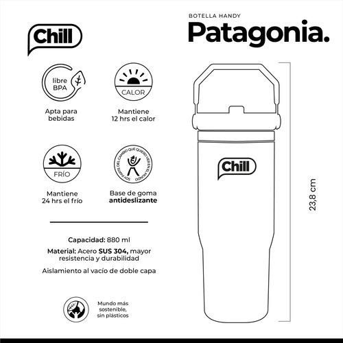 Botella Térmica Handy Patagonia 880ml Gris Glaciar