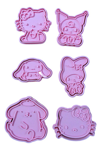 Cortantes Con Sello 4cm Kitty Sanrio Kuromi Galletitas 6u Rosa