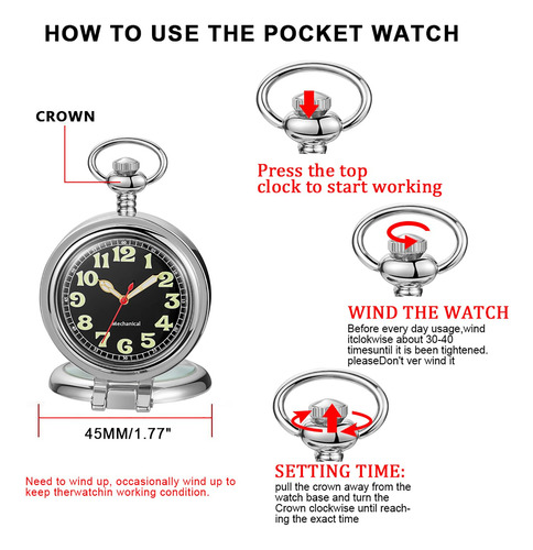 Reloj De Bolsillo Mecánico Acero Inoxidable Para Hombre Color