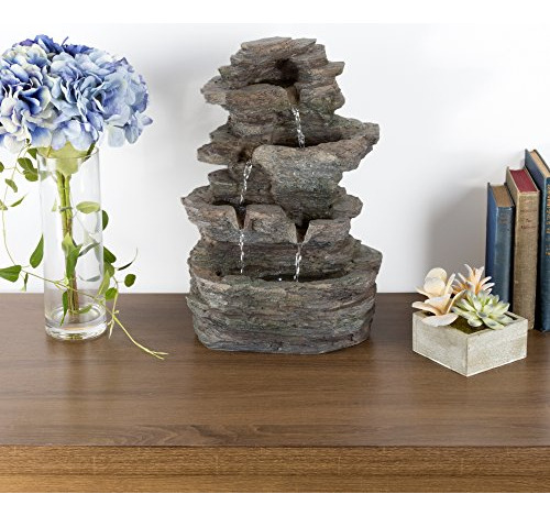 Fuente De Cascada De Mesa Con Rocas En Cascada Y Luces Led -