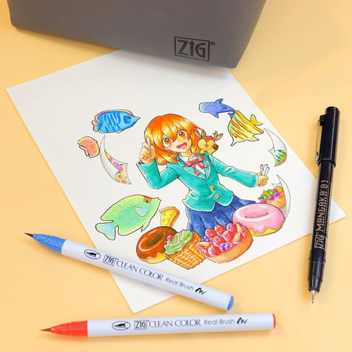 Caneta Kuretake Zig Real Brush + Mangaka 39 Peças