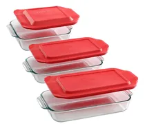 Comprar Set Juego 3 Fuentes Asaderas Tapa Pyrex Vidrio Horno Basics