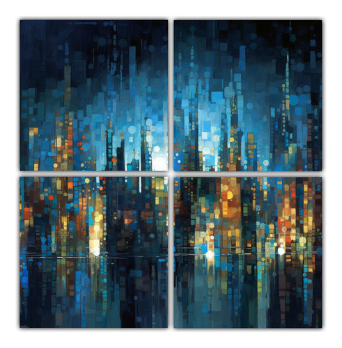 140x140cm Cuadro Abstracto Nocturno De Paisaje Urbano Lumino