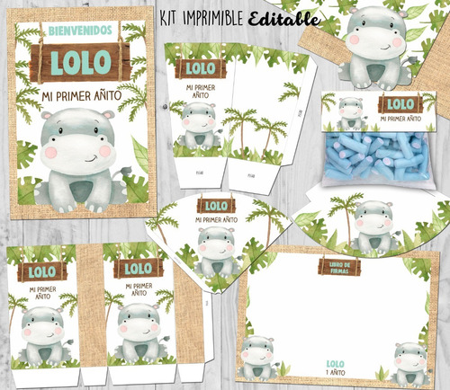 Kit Imprimible Baby Hipopótamo Con Textos Editables