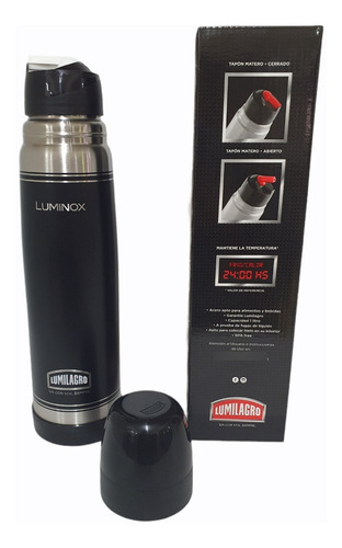Imagen 1 de 4 de Termo Lumilagro Luminox 1 Litro Acero Inoxidable Pintado Neg