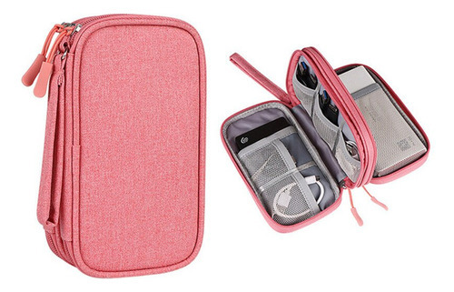 Case Organizador Impermeável Camada Dupla Acessórios Digital Cor Rosa