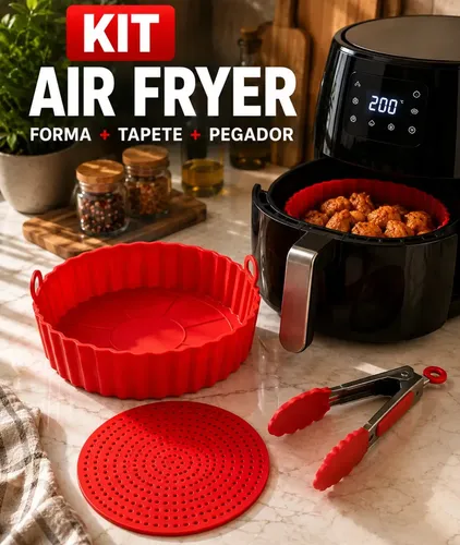 Kit Air Fryer Forma Silicone Redonda + Tapete Protetor + Pegador ...
