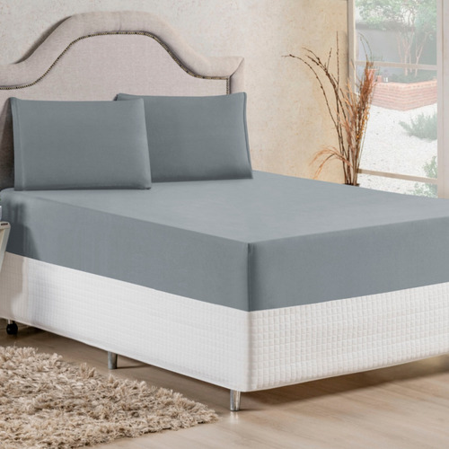 Lencol Avulso Queen Com Elastico Liso Percal 200 Fios Cor Cinza