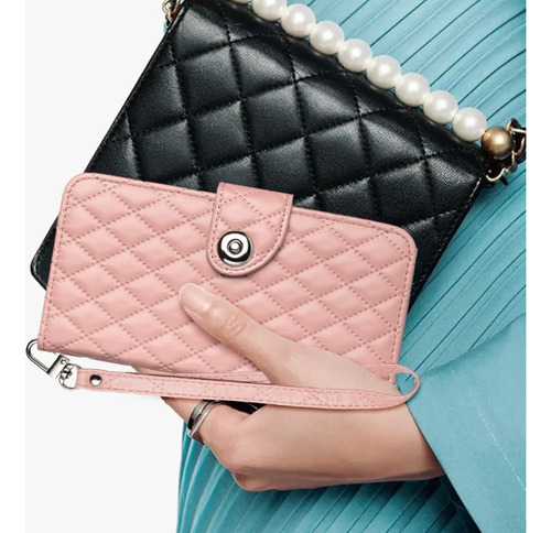 Funda De Flip Con Textura Romboidal Para Samsung, Con Correa