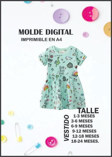Molde Digital Imprimible Vestido Bebe 1mes 24meses