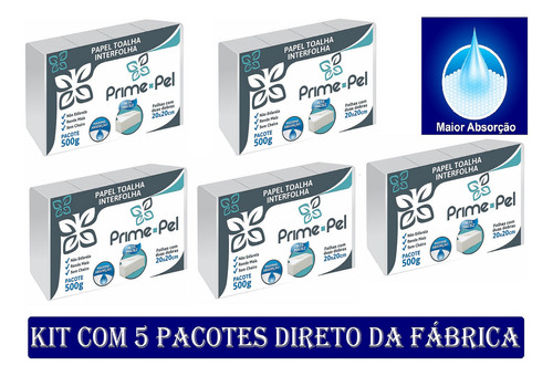  Prime-pel papel toalha interfolha 5 pacotes branco luxo para secar mãos