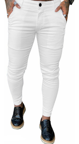Imagem 2 de 2 de Calça Alfaiataria Branca Skinny Com Elastano Masculina