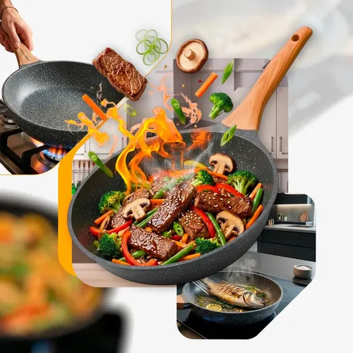 FrigideiraCerâmicaAntiaderenteGrandeParaFogãoAGásInduçãoCooktopPanelaFritaSemÓleoLinhaPremium