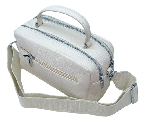 Bolsa Tipo Messenger Bag Con Crossbody Blanco Lisa Níquel Blanco