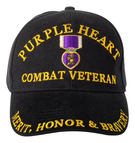 Purple Heart Combat Veteran Gorra Bordada - Ajustable Negro