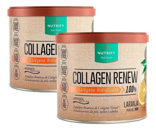 2x Collagen Renew Hidrolisado Nutrify 300g - Laranja