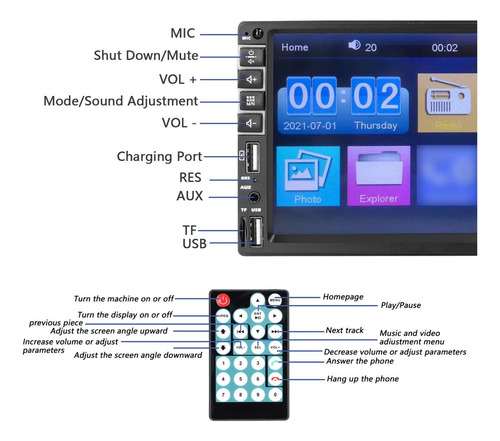 Reproductor Estéreo Bt Mp5 Con Pantalla Táctil Lcd De 7 PuLG