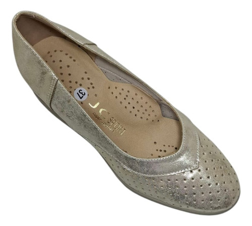 Zapato De Cuero Linea Comfort Taco Chino Camara Aire Daria Platino 36