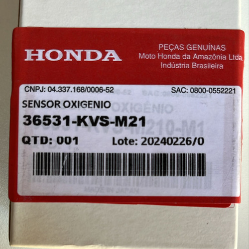 Sensor OxigĂȘnio Honda Nxr Bros160 2018 A 2021 Original Honda