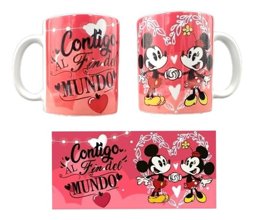 Taza Frases Enamorados Mickey Y Minnie Mouse, De 325ml.