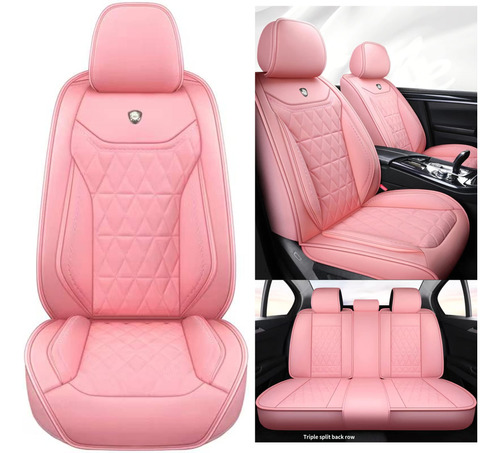 01 Funda Asiento Automovil Cuero Rosa Comodo Juego 5