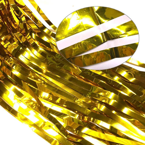 Sharlity 4pcs 3 X 8 Black And Gold Metallic Tinsel Foil Frin