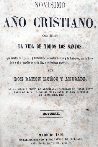 1856 Vida De Santos Año Cristiano Octubre Grabados Andrade