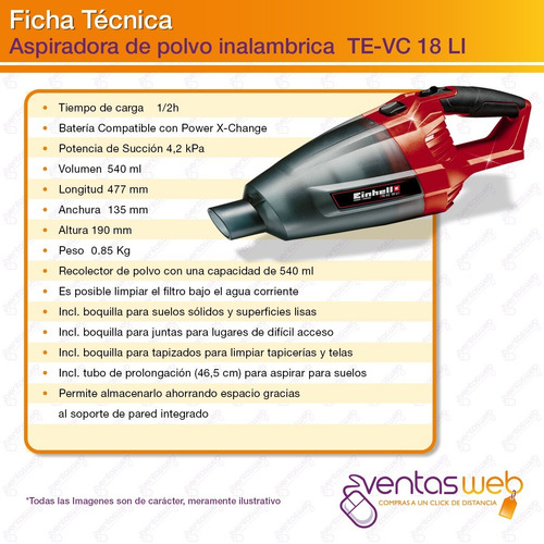 Imagen 5 de 6 de Aspiradora Inalambrica Mano Einhell Carg Bateria 18v Grande