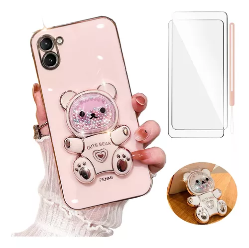  Funda para Realme 10 compatible con Realme 10 con protector de  pantalla de vidrio templado, PC + TPU 2 en 1, soporte de anillo, efecto  luminoso, YGH-YH : Electrónica