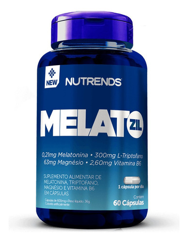 Melatozil 60 Caps Nutrends - Melatonina Magnésio Triptofano Sabor Sem sabor