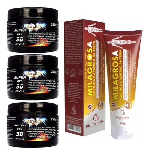 Kit 3 Super Gel 30 Ervas 250g + Pomada Milagrosa 150g