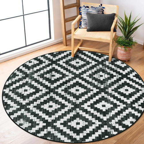 Lahome Alfombra Geometrica De Enrejado Negro Redondo De 5 Pi