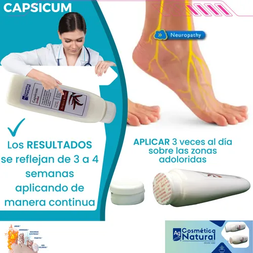 Capsicum Crema Auxiliar Para Neuropatía Diabética 150gr Activo Principal Capsaicina AG Cosmética Natural con ingredientes naturales para brindar un bienestar tota